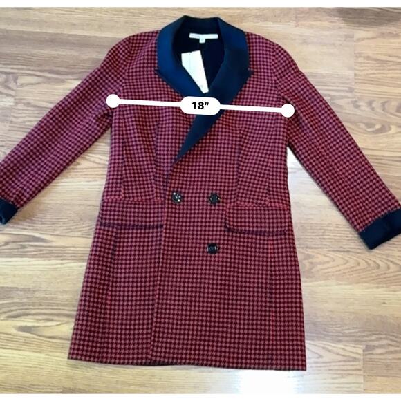 Veronica Senna Red Houndstooth Wool Double Breasted Long Coat Jacket size 4 - Picture 7 of 13